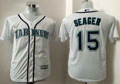 Mariners #15 Kyle Seager White Cool Base Stitched Youth MLB Jersey - Click Image to Close